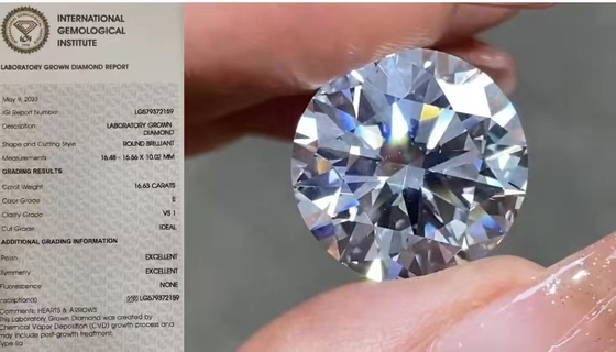 IGI Loose Lab Created Diamonds 16.63 Carat VS1 Round E Color
