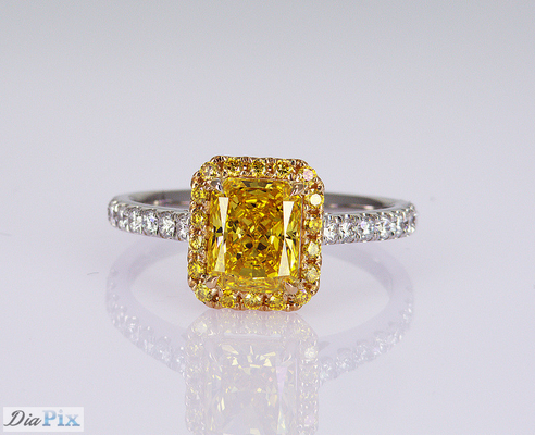 1.1ct شکل درخشان رنگ زرد رنگ لابراتوار حلقه الماس 18K Gold Set