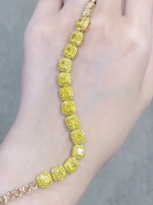 6.213ct الماس زرد دستبند تنیس شکل بالش الماس های کشت شده